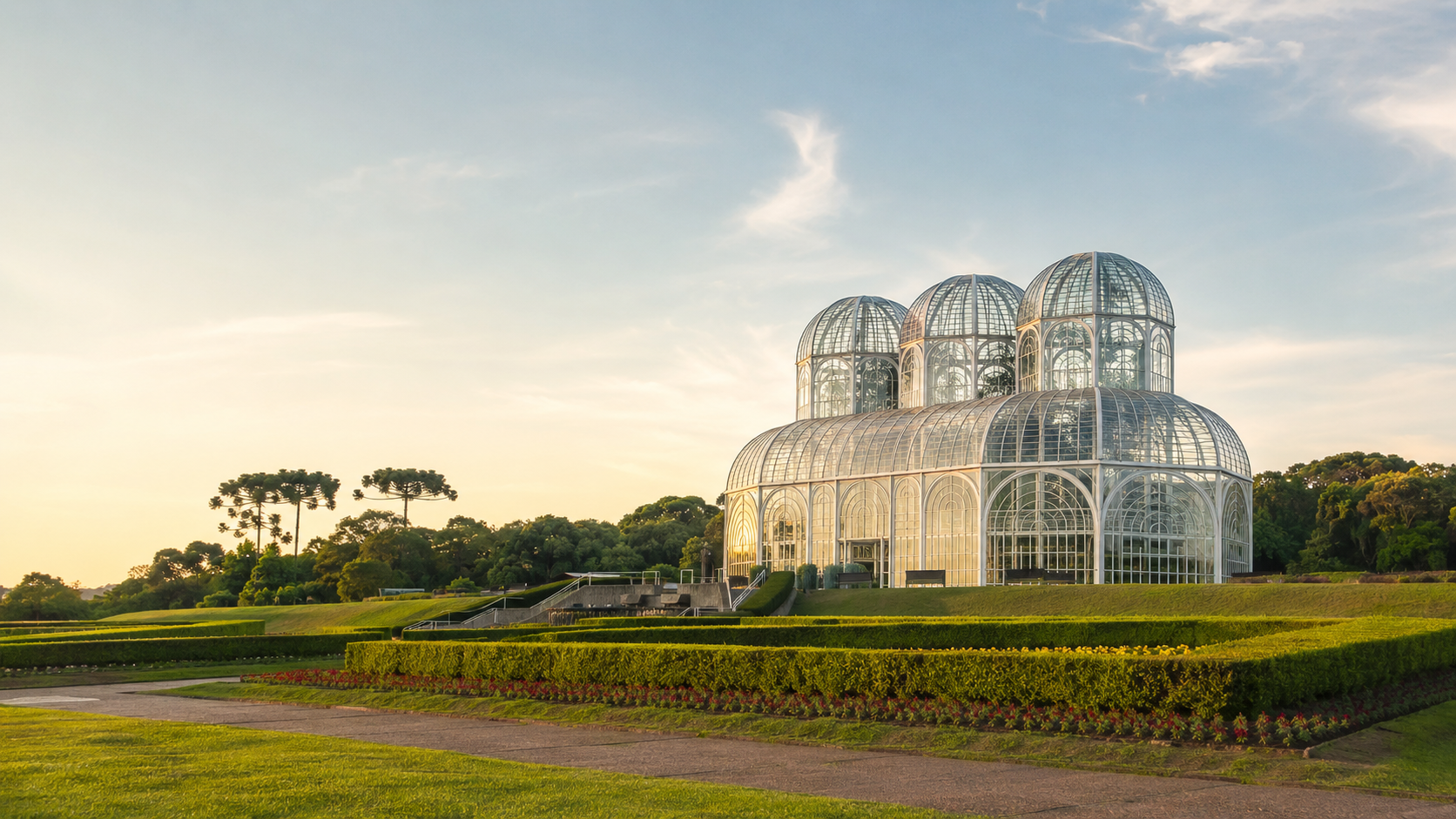 Jardim Botânico de Curitiba visto no fim da tarde